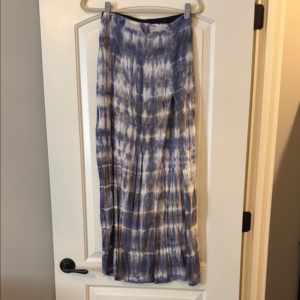 Blue Life Pleated Maxi Skirt in Blue and White